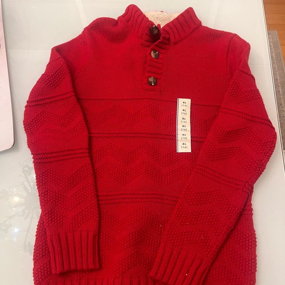 Cat & Jack Red Knit Sweater with Button Detail